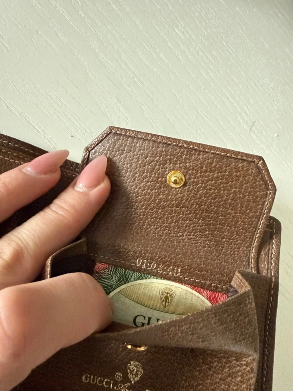 Gucci Beige & Brown Monogram Card Holder with Gold Accent wallet